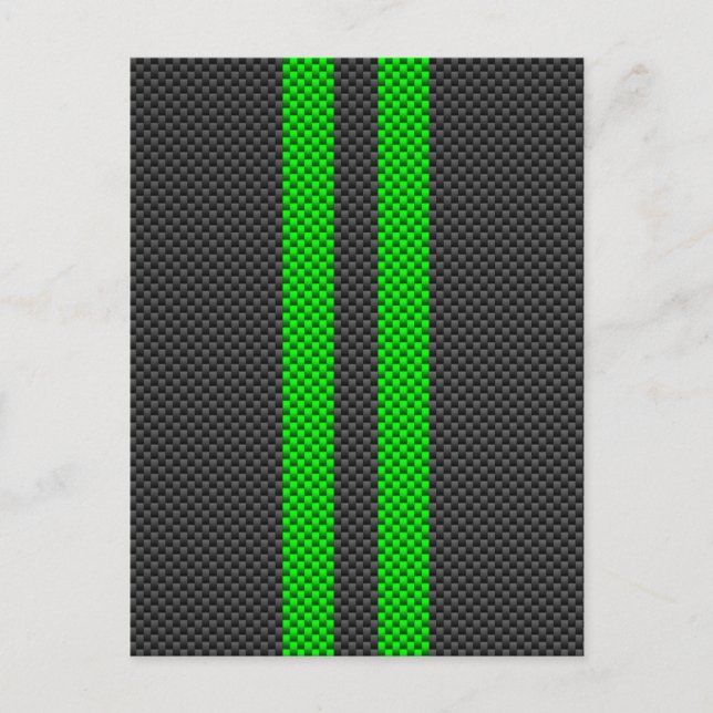 Vibrant Green Carbon Fibre Style Racing Stripes Postcard (Front)