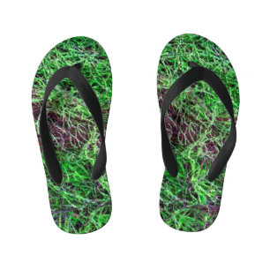 Vibrant Green Forest Moss Fine Twigs Texture Photo Kid's Flip Flops