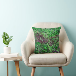 Vibrant Green Forest Moss Fine Twigs Texture Photo Throw Pillow