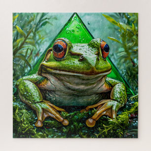 Vibrant Green Frog With Striking Eyes Jigsaw Puzzle