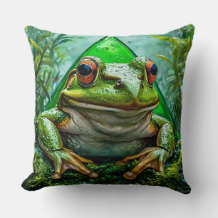 Vibrant Green Frog With Striking Eyes Throw Pillow