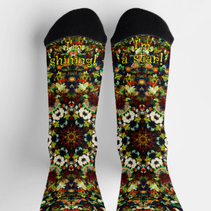 Vibrant Green & Golden Mandala Christmas Socks