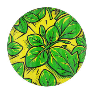 Vibrant Green Leaves Pop Art Pattern Cutting Board