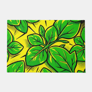 Vibrant Green Leaves Pop Art Pattern Doormat