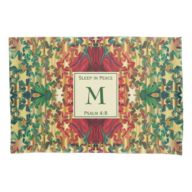 Vibrant Green Monogram Abstract Stars Pillowcase (Front)
