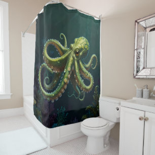 Vibrant Green Octopus Underwater Sea Life bathroom