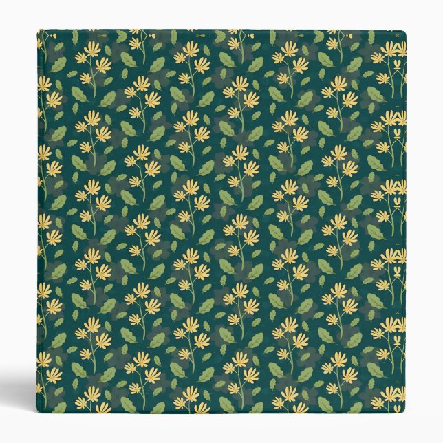 Vibrant Green Pattern with Yellow Flowers & Leaves Binder (Front)