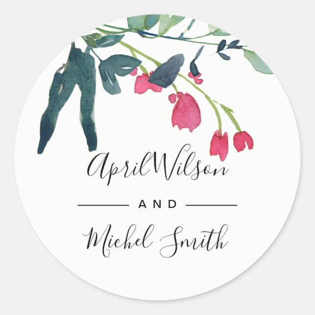 VIBRANT GREEN PINK EUCALYPTUS FAUNAE BUNCH WEDDING CLASSIC ROUND STICKER (Front)