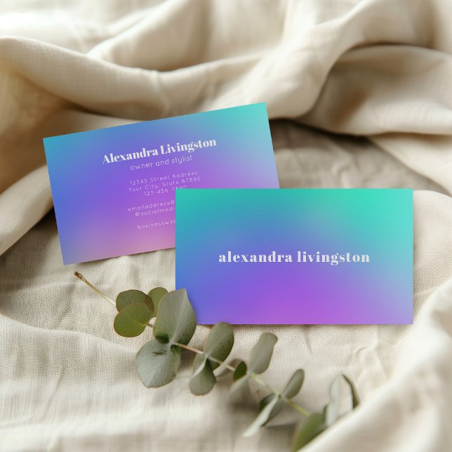 Vibrant Green Purple Abstract Gradient Glam Busine Business Card (Creator Uploaded)