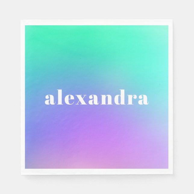 Vibrant Green Purple Abstract Gradient Name Napkin (Front)