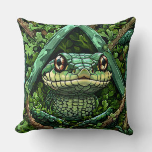 Vibrant Green Snake Among Thick Leaves Throw Pillow