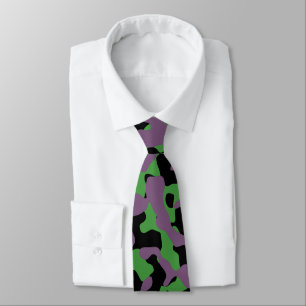 Vibrant Green, Soft Purple, and Black Camouflage Tie