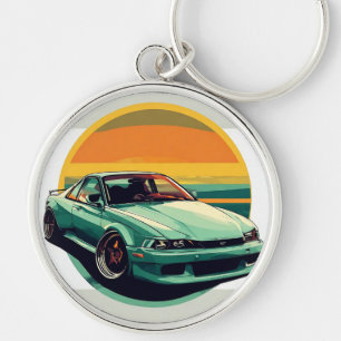 Vibrant Green Sports Car Keychain
