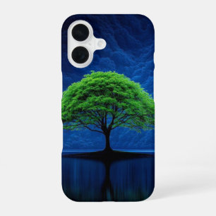 Vibrant Green Tree on Midnight Blue Lake Phone  iPhone 16 Case