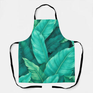 Vibrant Green Tropical Banana Leaves Pattern Apron