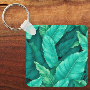 Vibrant Green Tropical Banana Leaves Pattern Keychain