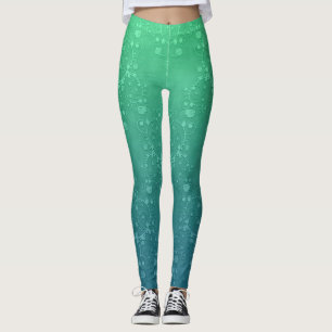 Vibrant Green Turquoise Damask Boho Style Leggings