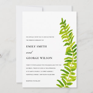 VIBRANT GREEN WATERCOLOUR FERN FOLIAGE WEDDING INVITATION