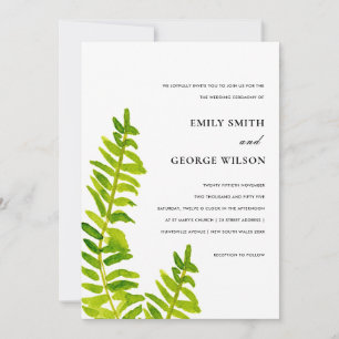 VIBRANT GREEN WATERCOLOUR FERN FOLIAGE WEDDING INVITATION