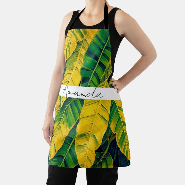 Vibrant Green & Yellow Banana Leaf Pattern Apron (Insitu)