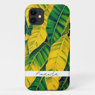 Vibrant Green & Yellow Banana Leaf Pattern iPhone 11 Case