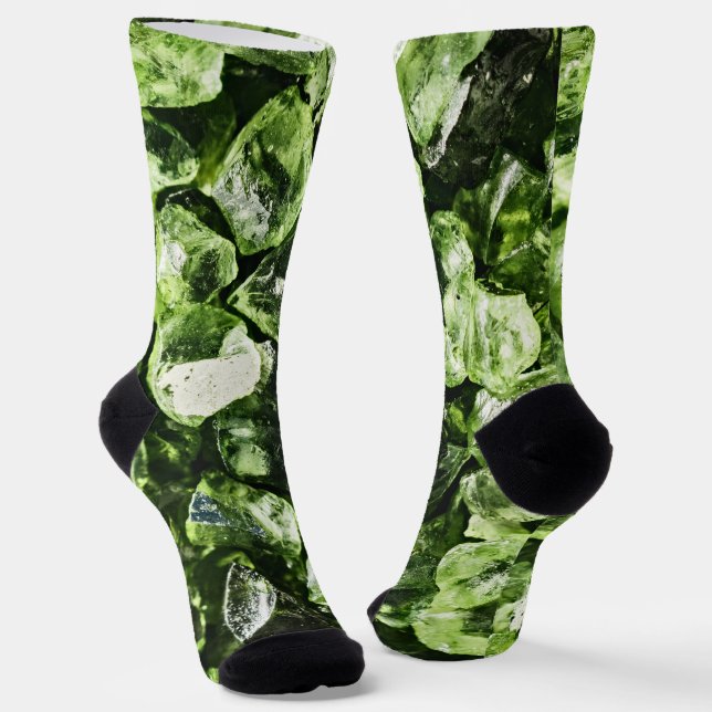 Vibrant greenery crystal rocks abstract cool socks (Angled)