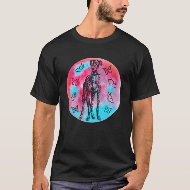 Vibrant Greyhound Butterflies Tee: Colourful & Cap T-Shirt (Front)