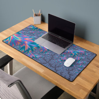 Vibrant Groovy Trippy Bohemian Teal Coral Fractal Desk Mat