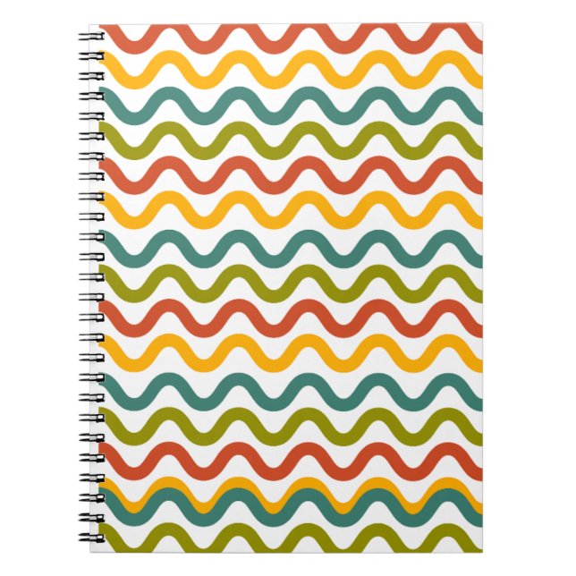 "Vibrant Groovy Waves - Retro Esthetic Notebook C (Front)