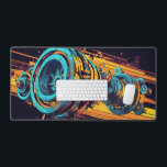 Vibrant Grunge Cyberpunk Mechanical Engine Gear Desk Mat<br><div class="desc">Supercharge your gaming setup or creative workstation with a desk mat that radiates pure adrenaline. This massive mousepad showcases a phenomenal, high-octane illustration of an abstract mechanical engine part. Rendered in a gritty, industrial pop-art style, the design explodes with vibrant cyan and orange hues against a deep black background. The...</div>