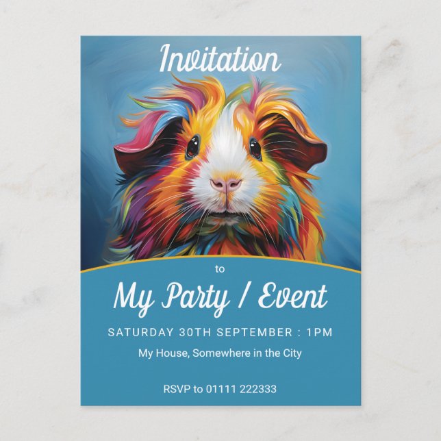 Vibrant Guinea Pig Party / Event Invitation Postcard (Front)