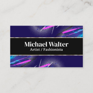 Vibrant Halftone Stylish   Gold Trim Business Card