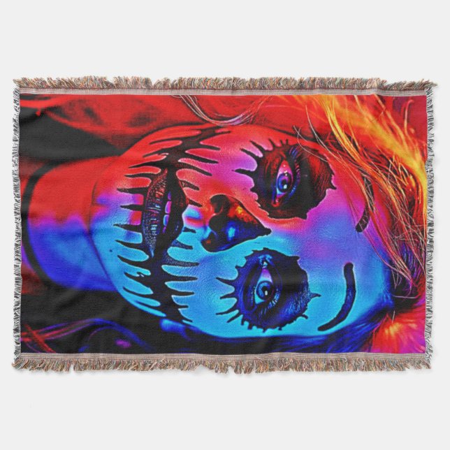 Vibrant Halloween Makeup Art Throw Blanket (Front)