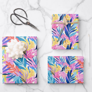 Vibrant Hand-Drawn Ink Style Botanical Foliage Wrapping Paper Sheet