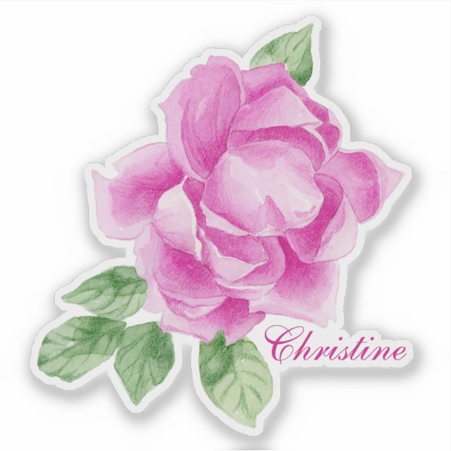 Vibrant Hand Painted Watercolor Pink Rose (Front)
