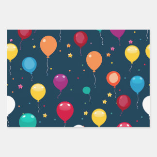 Vibrant Happy Birthday Balloons Pattern Wrapping Paper Sheet