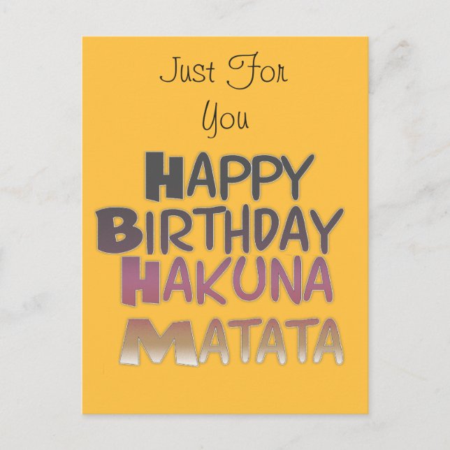 Vibrant Happy Birthday Hakuna Matata Design Postcard (Front)