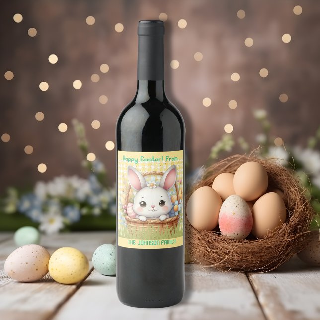 Vibrant Happy Easter in a Yellow background Wine Label (Vibrant Happy Easter in a Yellow background Wine Label)