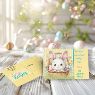 Vibrant Happy Easter message with a Yellow bunny Postcard