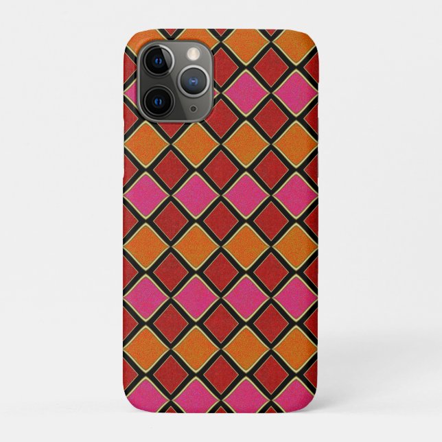 Vibrant Harlequin Diamond Pattern in Red, Orange,  Case-Mate iPhone Case (Back)
