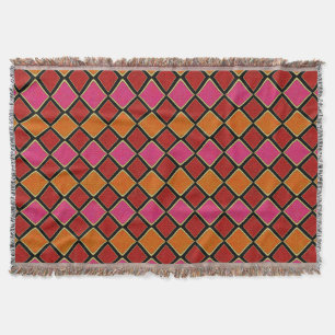 Vibrant Harlequin Diamond Pattern in Red, Orange,  Throw Blanket