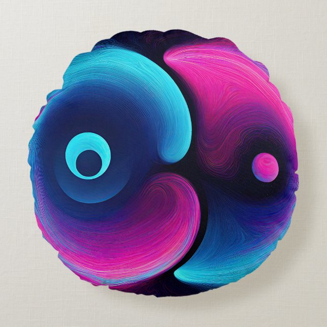 Vibrant Harmony Modern Interpretation of Yin Yan Round Pillow (Front)