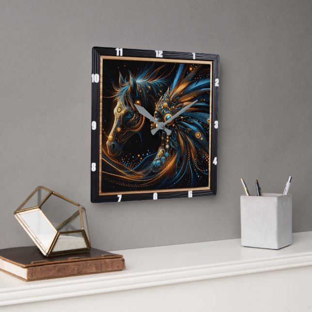 Vibrant Harmony of Native Indian and Horse Square Wall Clock (Office)