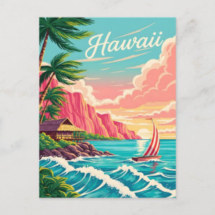 Vibrant Hawaiian coastal scene with palm trees Holiday Postcard