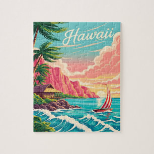 Vibrant Hawaiian coastal scene with palm trees Jigsaw Puzzle
