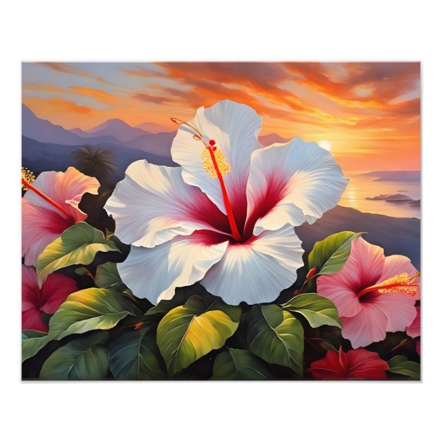 Vibrant Hawaiian Hibiscus Flowers at Sunset Photo Print (Front)