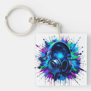 Vibrant Headphones Against Splash of Colourful Pai Keychain