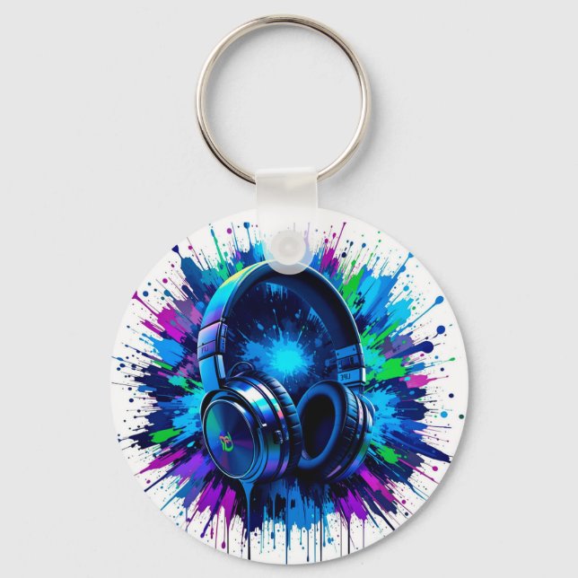 Vibrant Headphones Against Splash of Colourful Pai Keychain (Front)