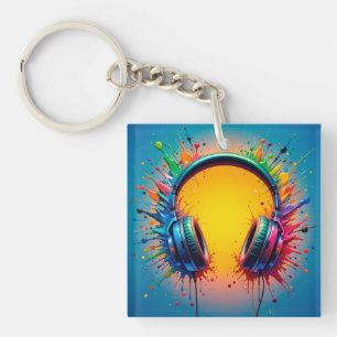 Vibrant Headphones Against Splash of Colourful Pai Keychain