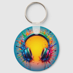 Vibrant Headphones Against Splash of Colourful Pai Keychain
